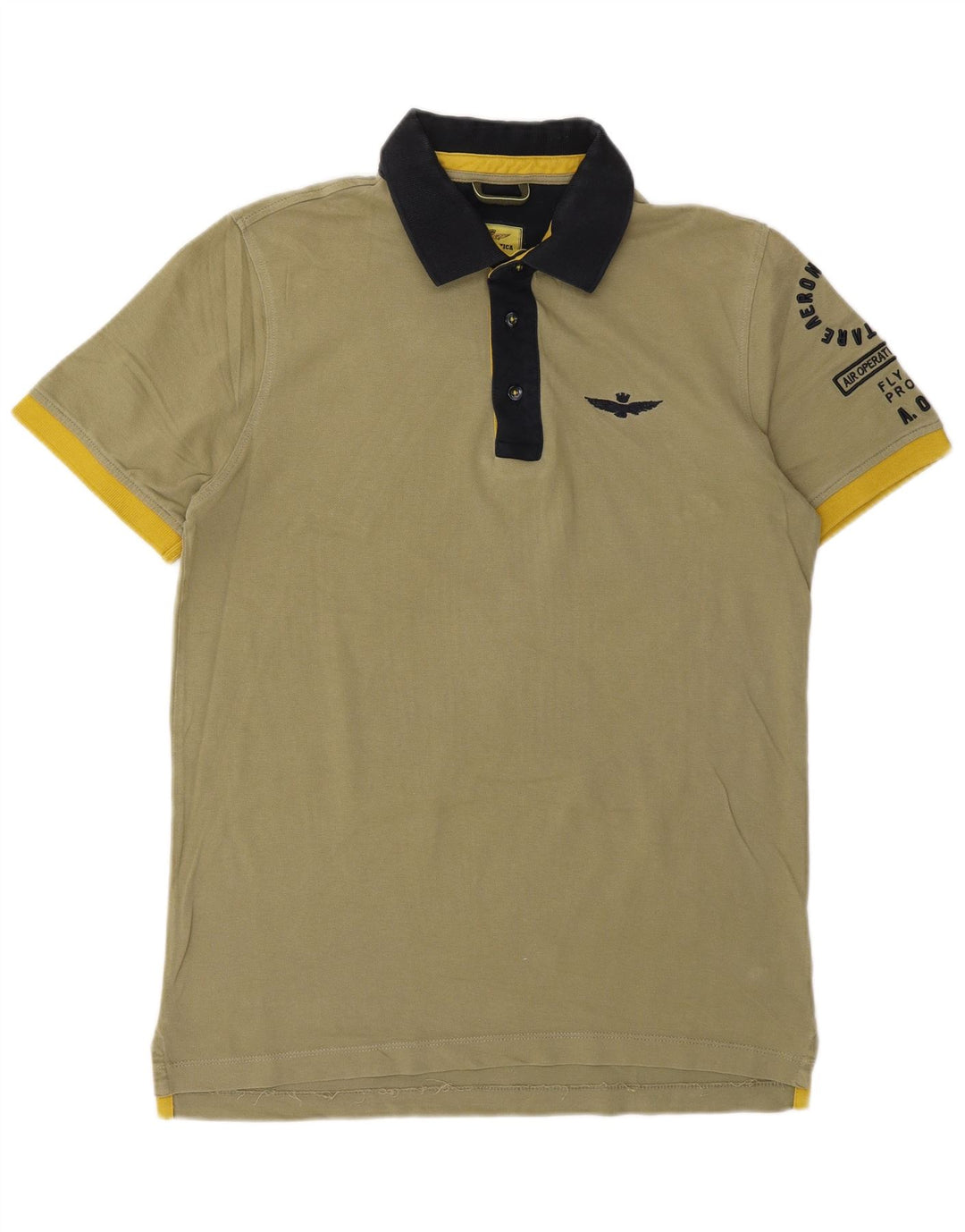 Męska koszulka polo AERONAUTICA MILITARE z grafiką, slim fit, średnia bawełna khaki