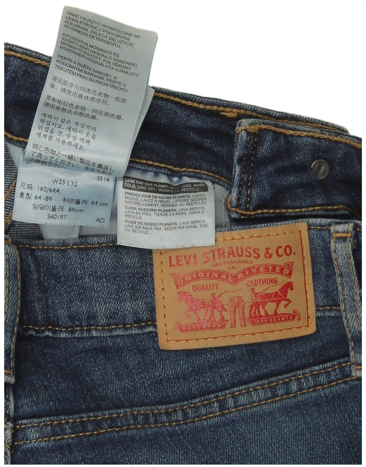 Damskie jeansy Levi's z wysokim stanem, rozkloszowane W25 L32, granatowa bawełna