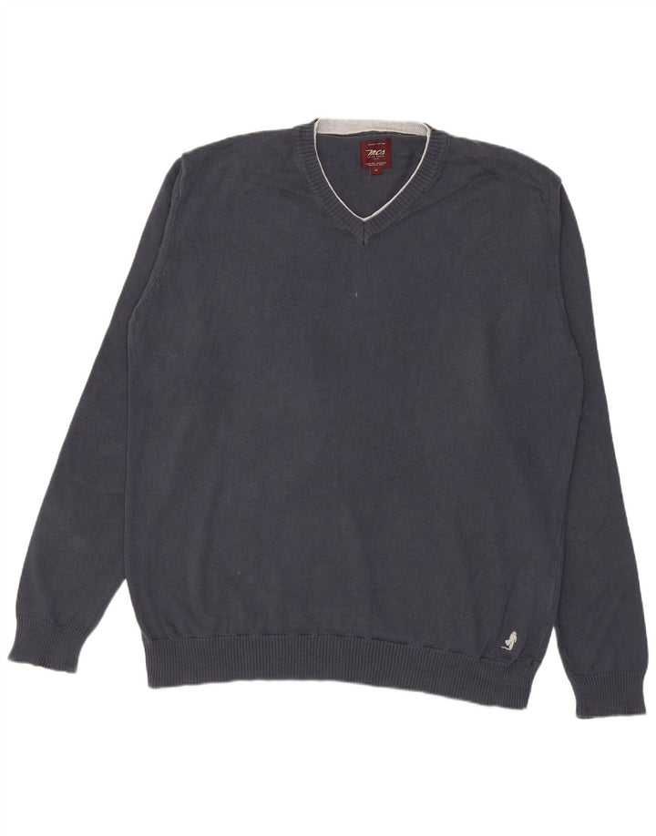 Marlboro Classics Męski sweter z dekoltem w kształcie litery V, średnioszary, bawełniany