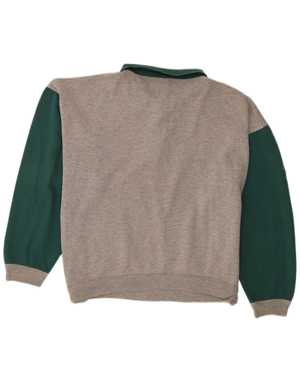 Męska bluza Roby Polo z dekoltem w serek 2XL, szara bawełna z blokami kolorów
