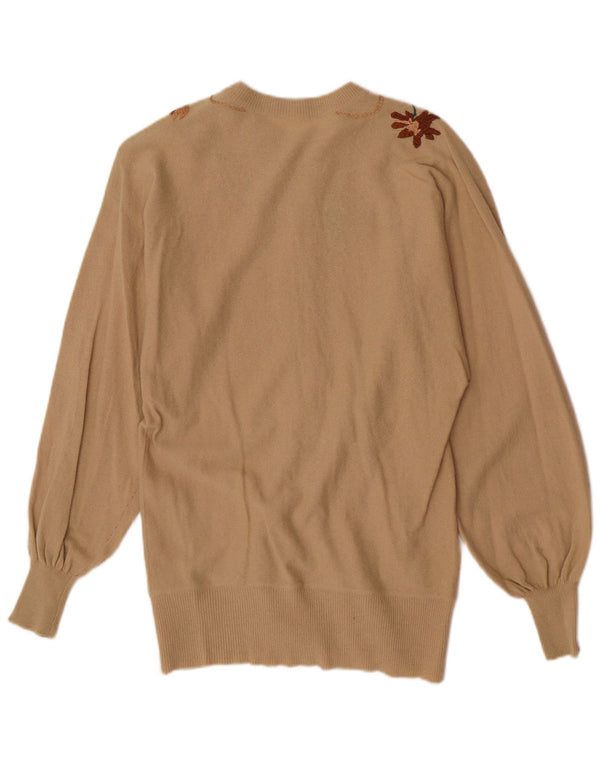 Vintage damski sweter kardigan UK 10 Small Beige Floral
