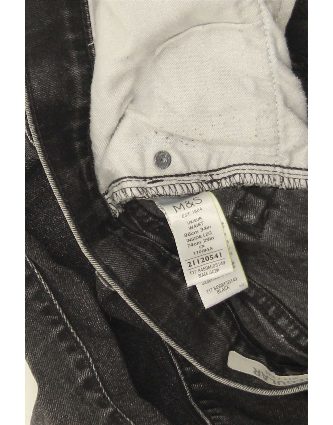 Marks & Spencer Męskie proste dżinsy W34 L29 Czarne bawełniane