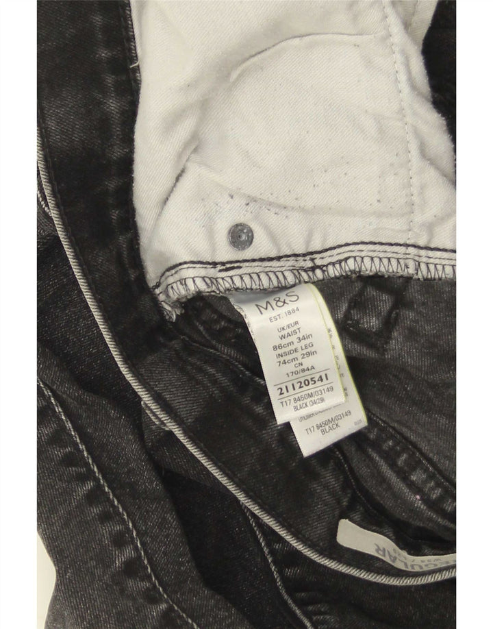 Marks & Spencer Męskie proste dżinsy W34 L29 Czarne bawełniane