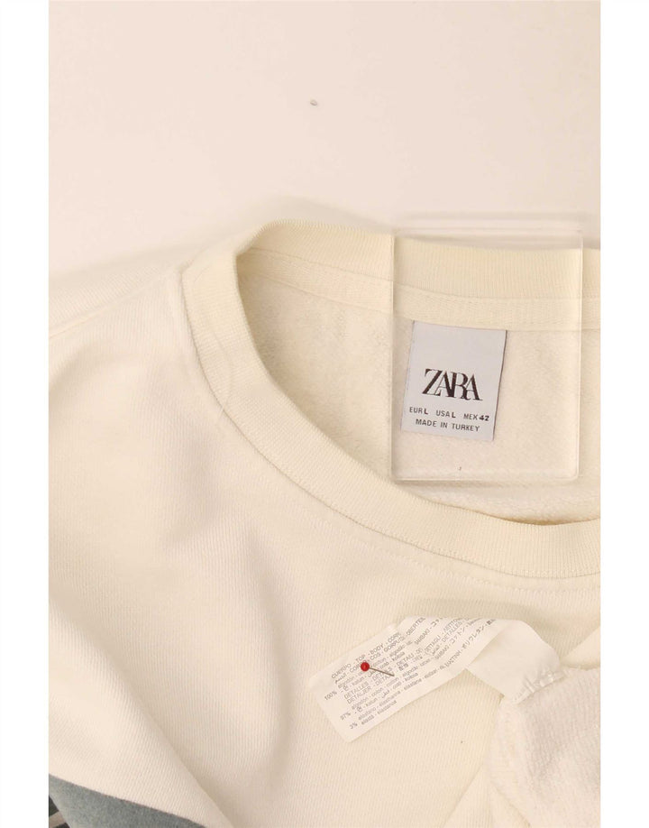 Męska bluza Zara, duża, bawełniana w bloki kolorów, w kolorze złamanej bieli