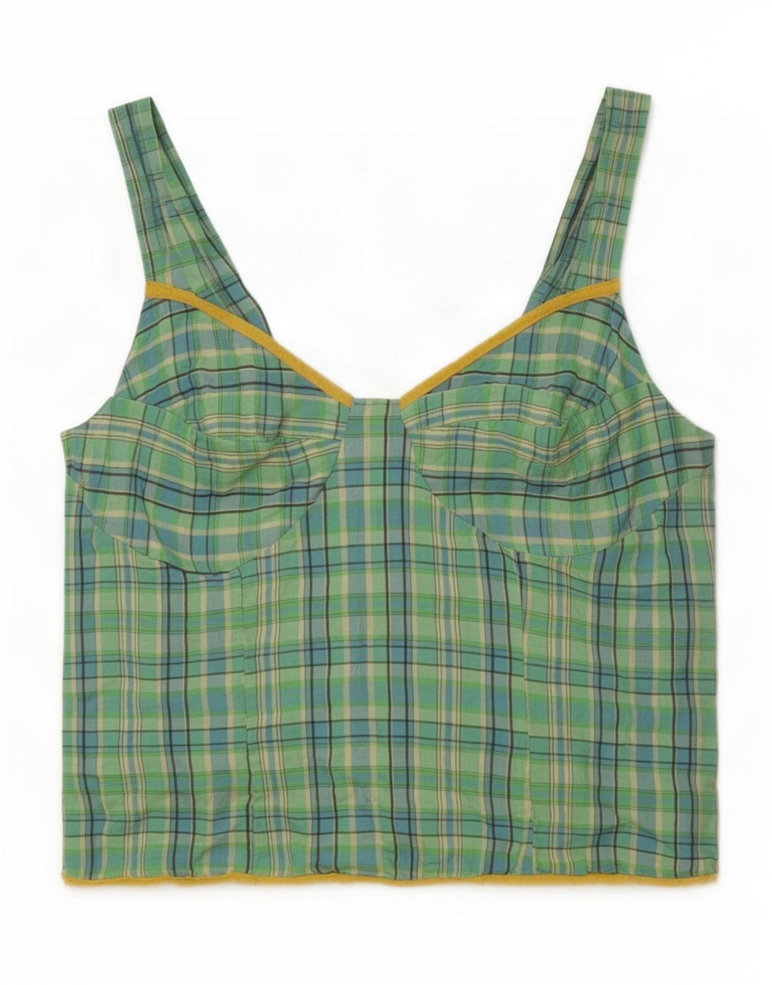Vintage damski top na ramiączkach IT 44, średni zielony octan w kratkę