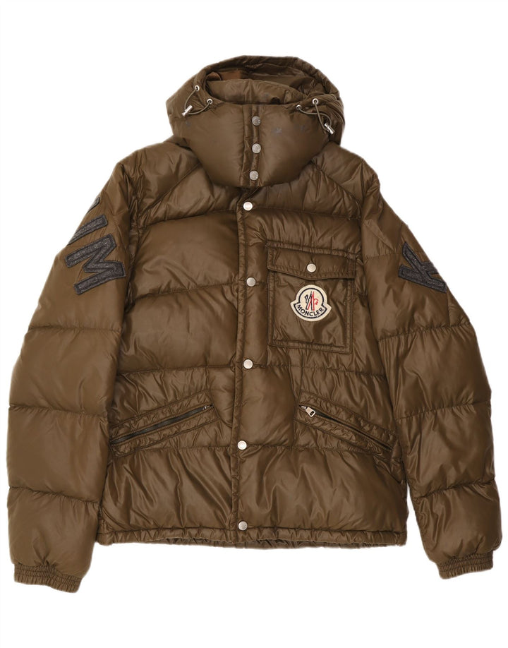Męska ocieplana kurtka z kapturem Moncler, rozmiar 5 2XL Khaki, poliamid