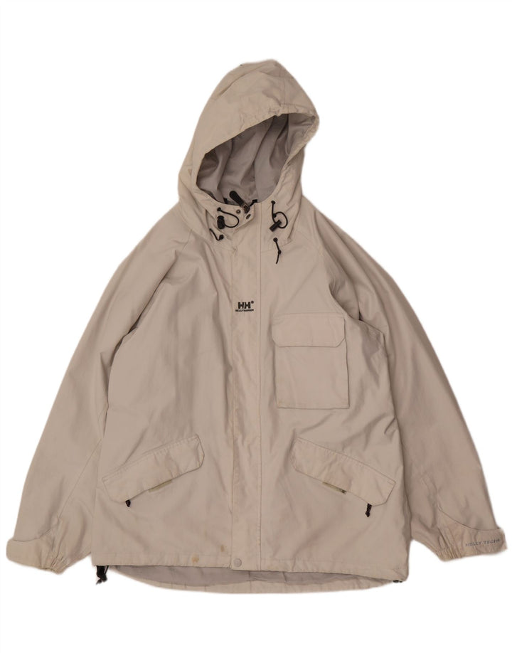 Męska kurtka przeciwdeszczowa z kapturem Helly Hansen UK 40, duża złamanego białego nylonu