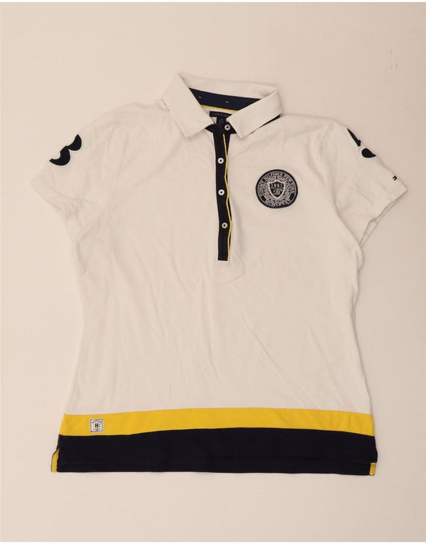 Damska koszulka polo Tommy Hilfiger z grafiką UK 18 XL, biała, z blokami kolorów
