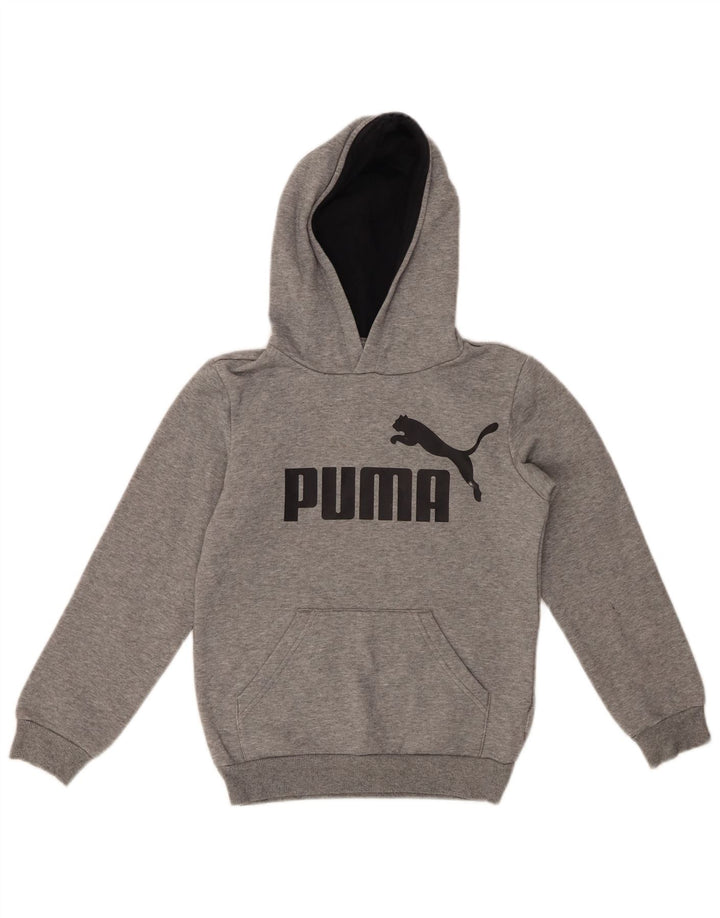 Chłopięcy sweter z kapturem i grafiką PUMA, 9-10 lat, szary