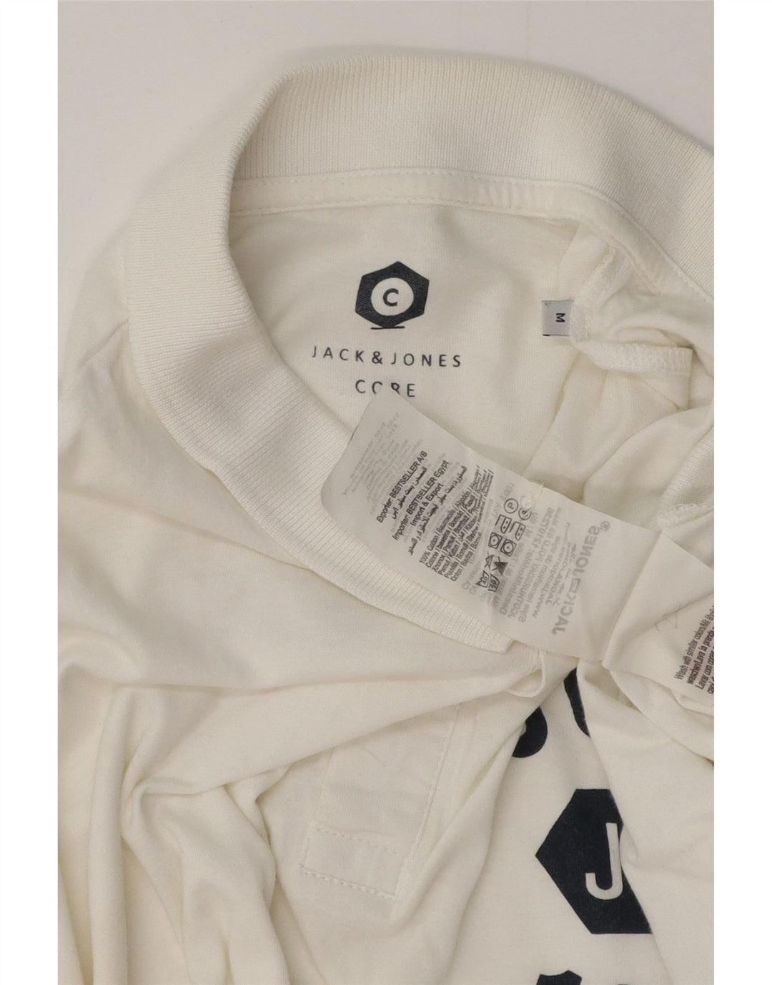 Męska koszulka polo JACK & JONES Core Graphic, średnia, biała, bawełniana