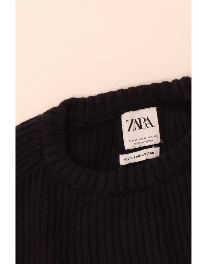 Męski sweter z okrągłym dekoltem Zara, średni granatowy, bawełniany