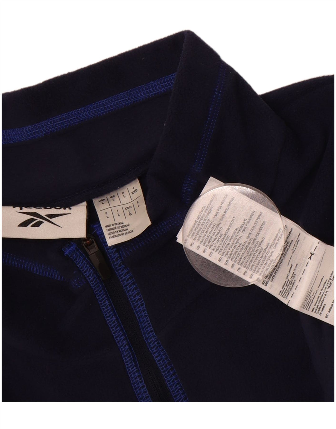 REEBOK Mens Zip Neck Fleece Jumper Large Navy Blue Polyester
