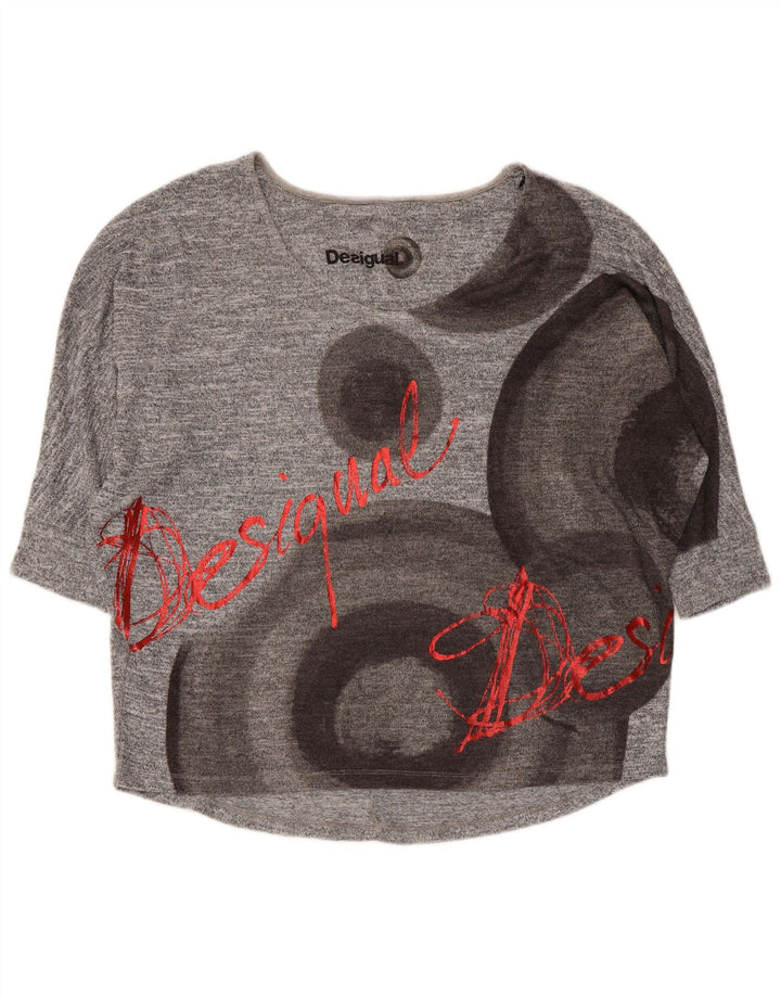 Damski graficzny top Desigual z rękawem 3/4, UK 14, średnioszary, geometryczny