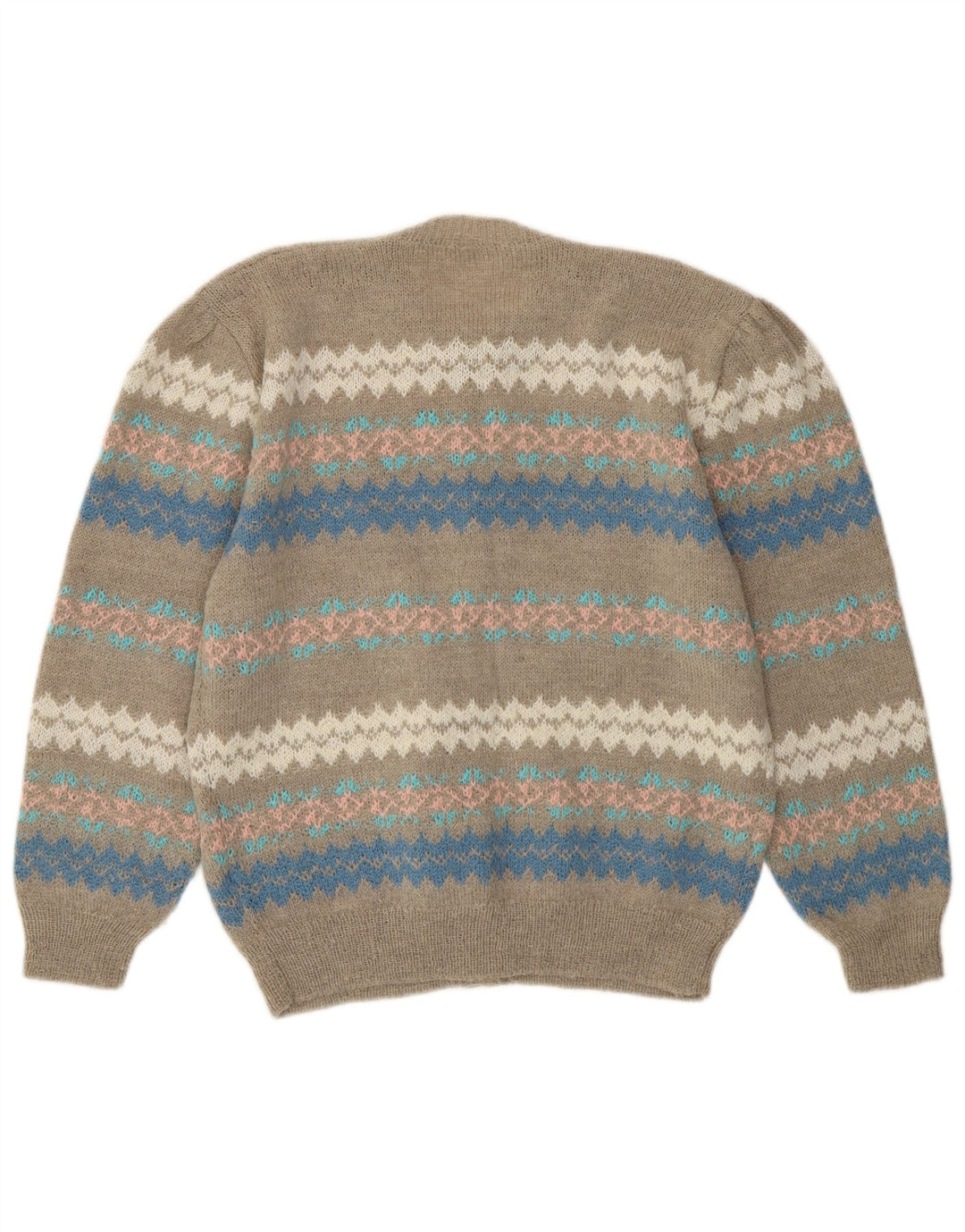 Sweter damski w stylu vintage, kardigan UK 12, średni szary Fair Isle