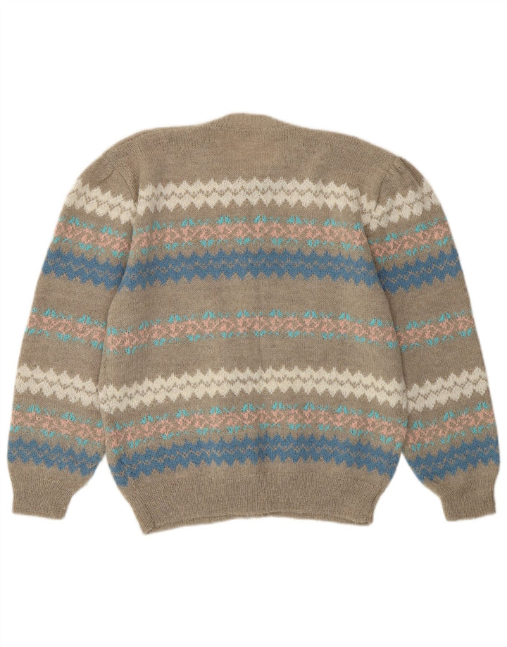 Sweter damski w stylu vintage, kardigan UK 12, średni szary Fair Isle