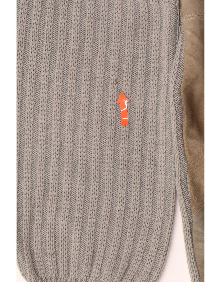 Vintage męski sweter z okrągłym dekoltem, duży, szary, wełniany blok kolorów