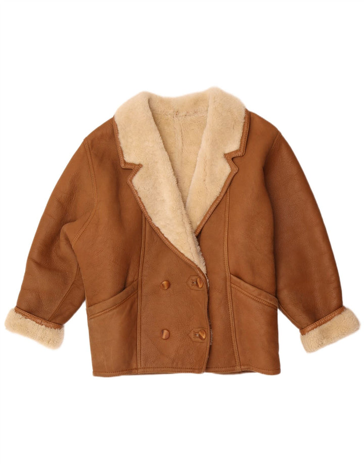 Vintage damska kurtka shearling UK 18 XL brązowa