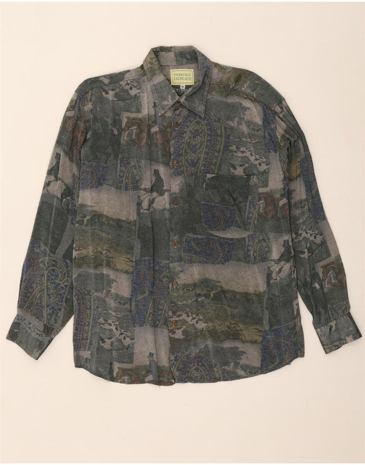 Koszula męska w stylu vintage w abstrakcyjny wzór, średni wielobarwny sztuczny jedwab