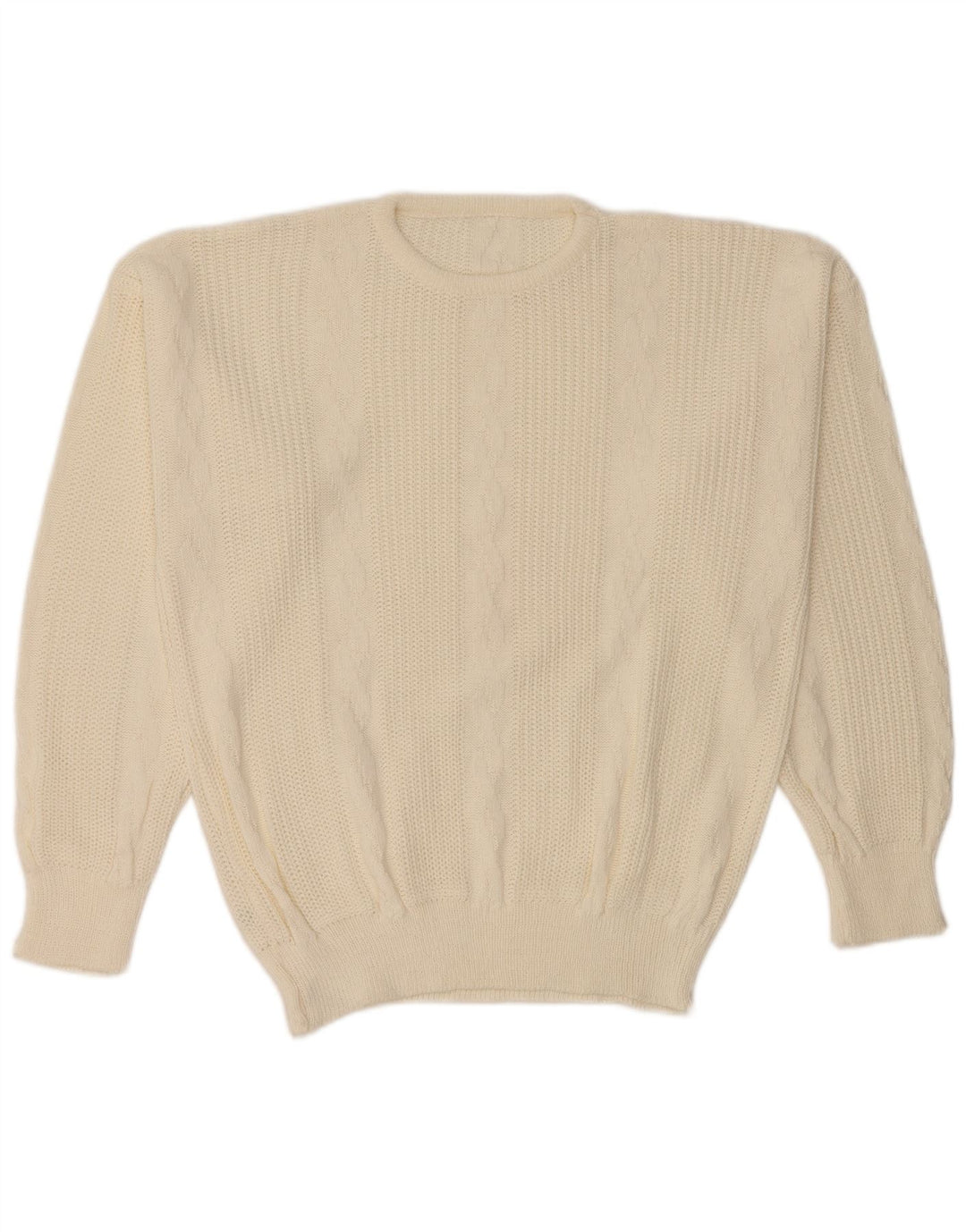 Męski sweter z okrągłym dekoltem w stylu VINTAGE IT 52, duży, biały akryl