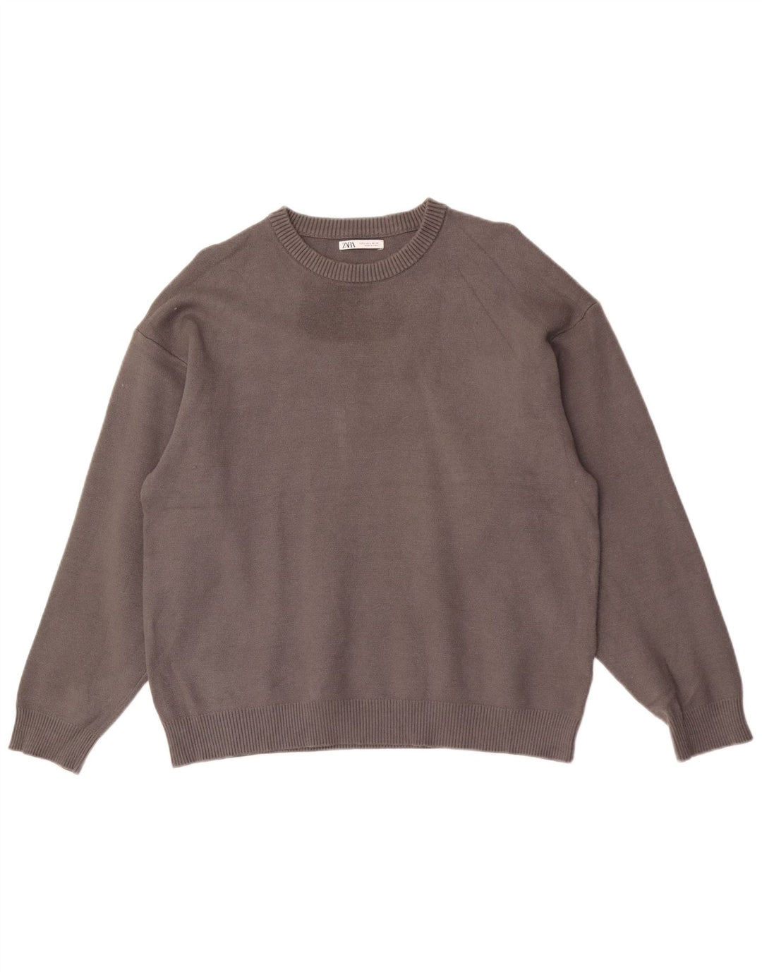 Męski sweter z okrągłym dekoltem ZARA, duży, szary, wiskoza