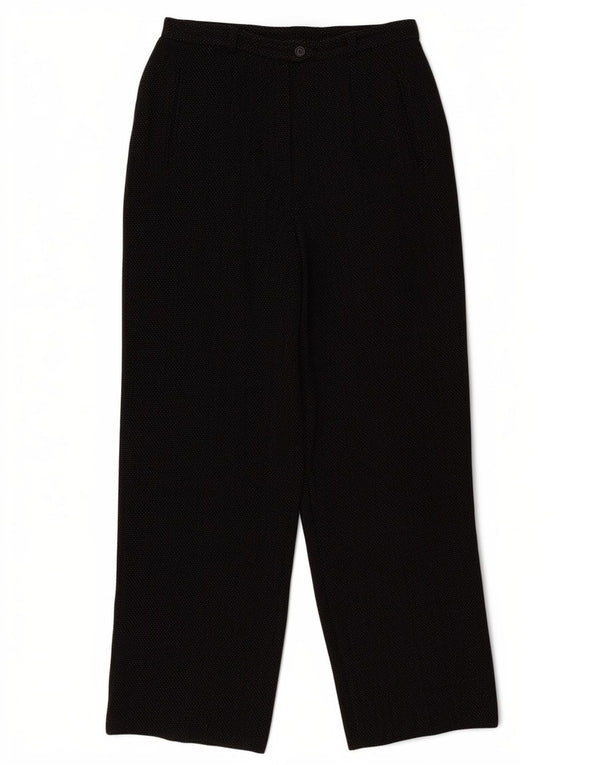 Damskie proste spodnie garniturowe Max Mara UK 16 Large W32 L29 Czarne nakrapiane