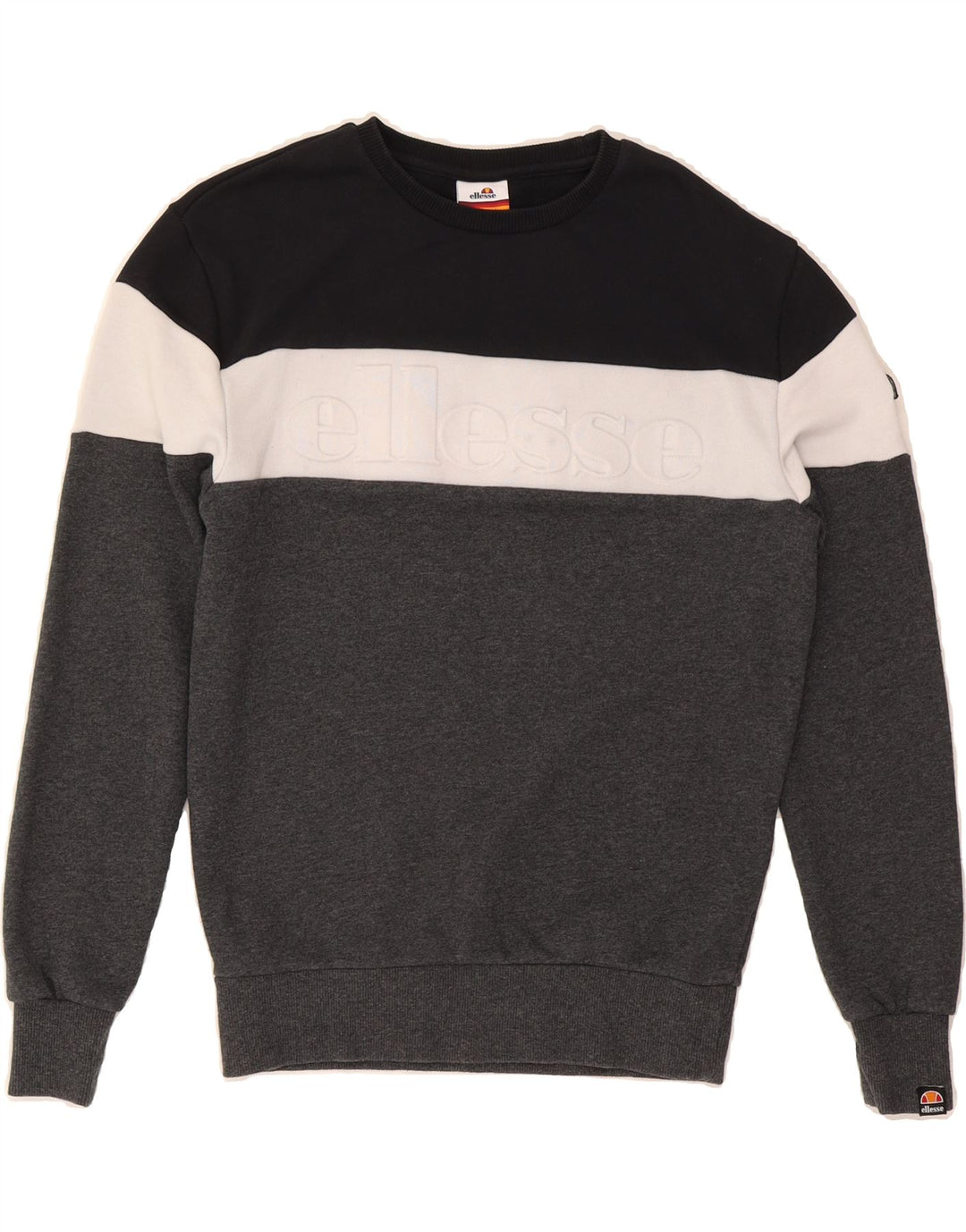 ELLESSE Mens Sweatshirt Jumper Small Multicoloured Colourblock Cotton Vintage Ellesse and Second-Hand Ellesse from Messina Hembry 