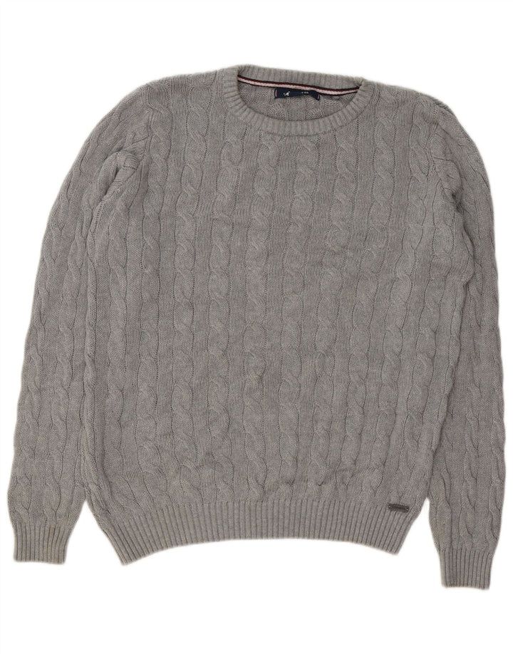 KANGOL Męski sweter z okrągłym dekoltem, duży, szary, bawełniany