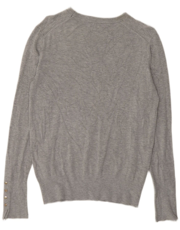 Damski sweter Zara z dekoltem w łódkę UK 14, duży, szary, nakrapiany wiskoza