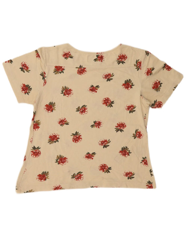 T-shirt damski Jantzen Top IT 46, duży, beżowy, bawełniany w kwiaty