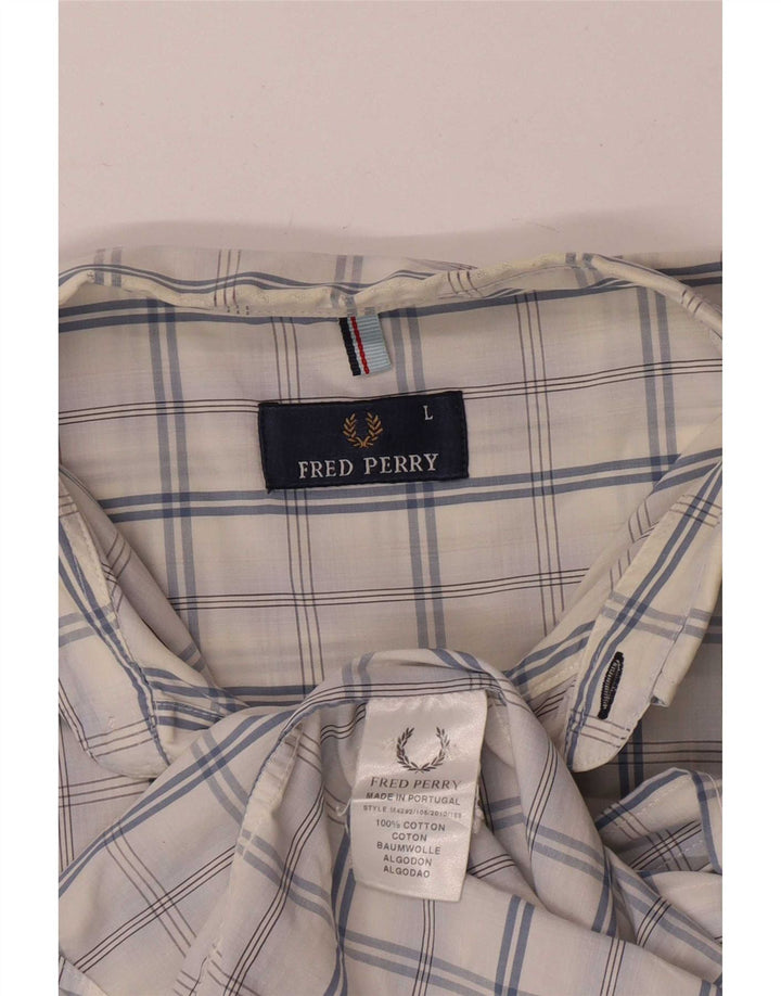 Męska koszula z krótkim rękawem Fred Perry, duża, biała, bawełniana krata