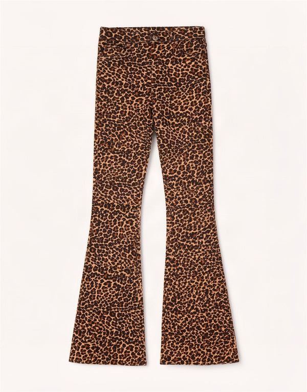 Damskie spodnie typu casual Flare Topshop W26 L30 Brązowa wiskoza z nadrukiem zwierzęcym