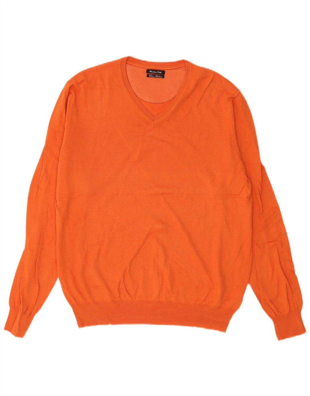 Męski sweter Massimo Dutti z dekoltem w kształcie litery V, duży, pomarańczowy, bawełniany