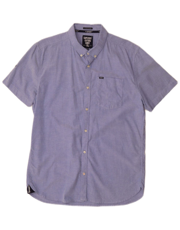 Męska koszula Oxford z krótkim rękawem Superdry XL, niebieska, bawełniana