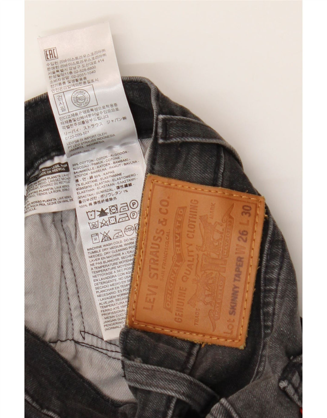 Męskie jeansy skinny zwężane LEVI'S W26 L30 Szara bawełna