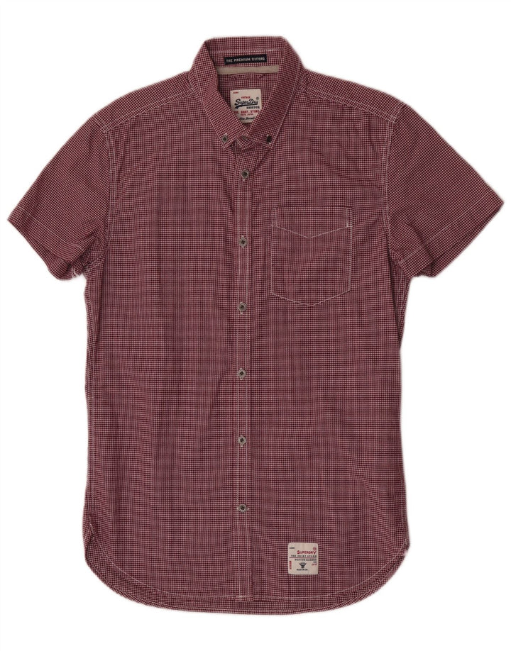 Męska koszula z krótkim rękawem Superdry, mała, bordowa, bawełniana kratka