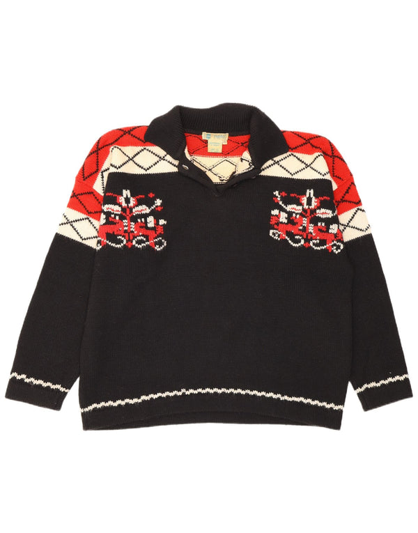 Vintage Womens Polo Neck Jumper Sweater IT 40 Small Black Geometric
