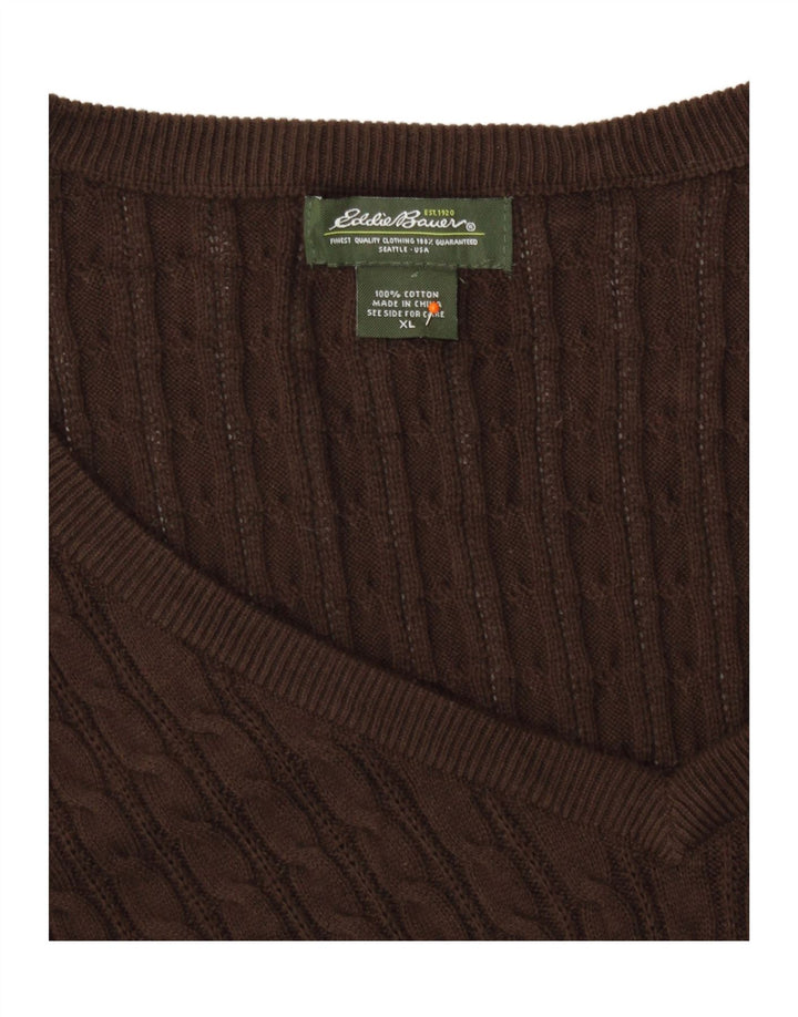 EDDIE BAUER Damski sweter z dekoltem w kształcie litery V, UK 18 XL, brązowy, bawełniany