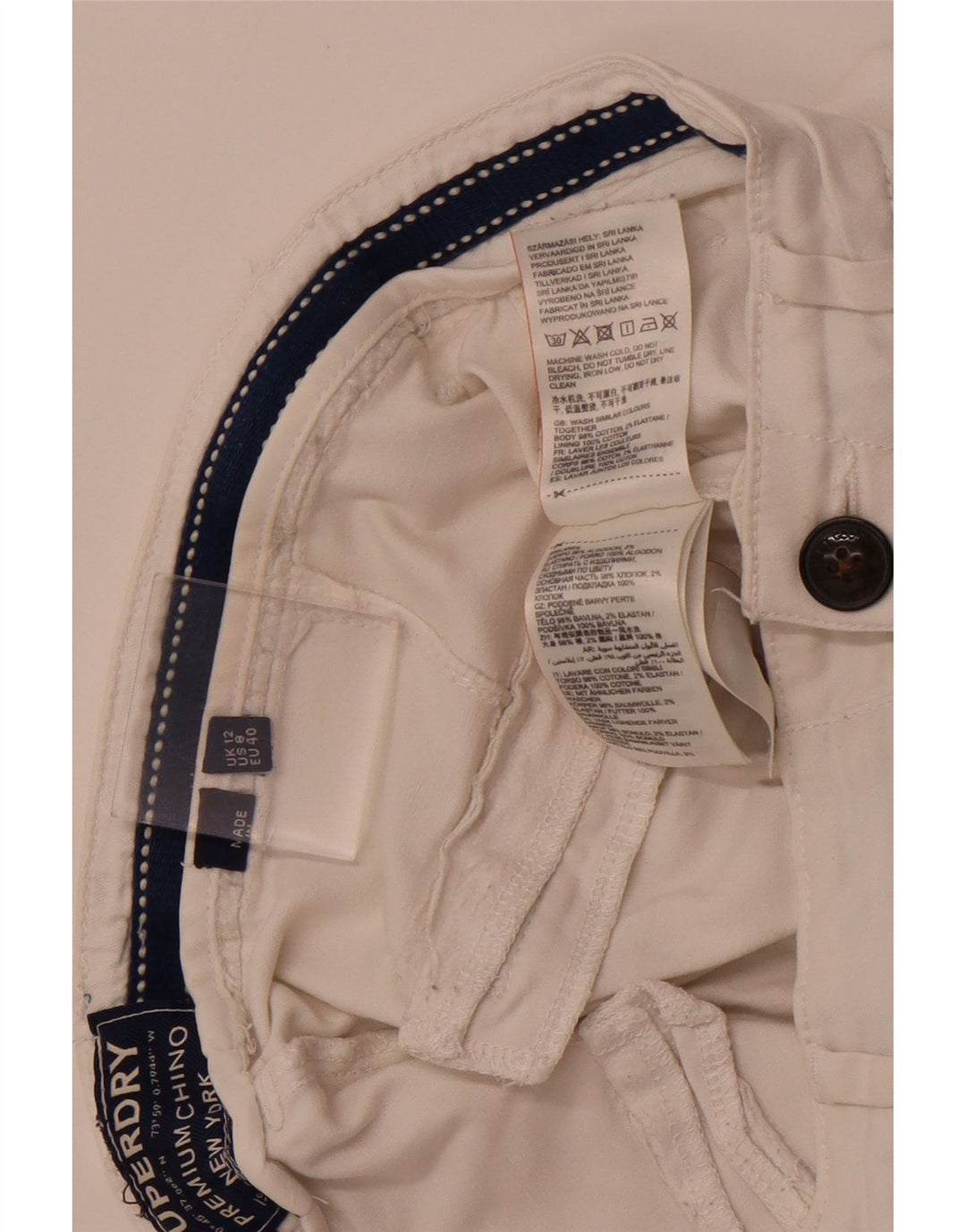 SUPERDRY Damskie spodnie typu chino UK 12 Medium W32 L29 Biała bawełna