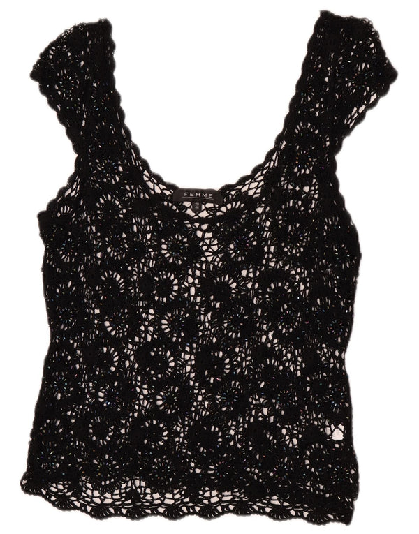 Damski szydełkowy top bez rękawów Femme, prześwitujący, UK 20 2XL, czarna wiskoza