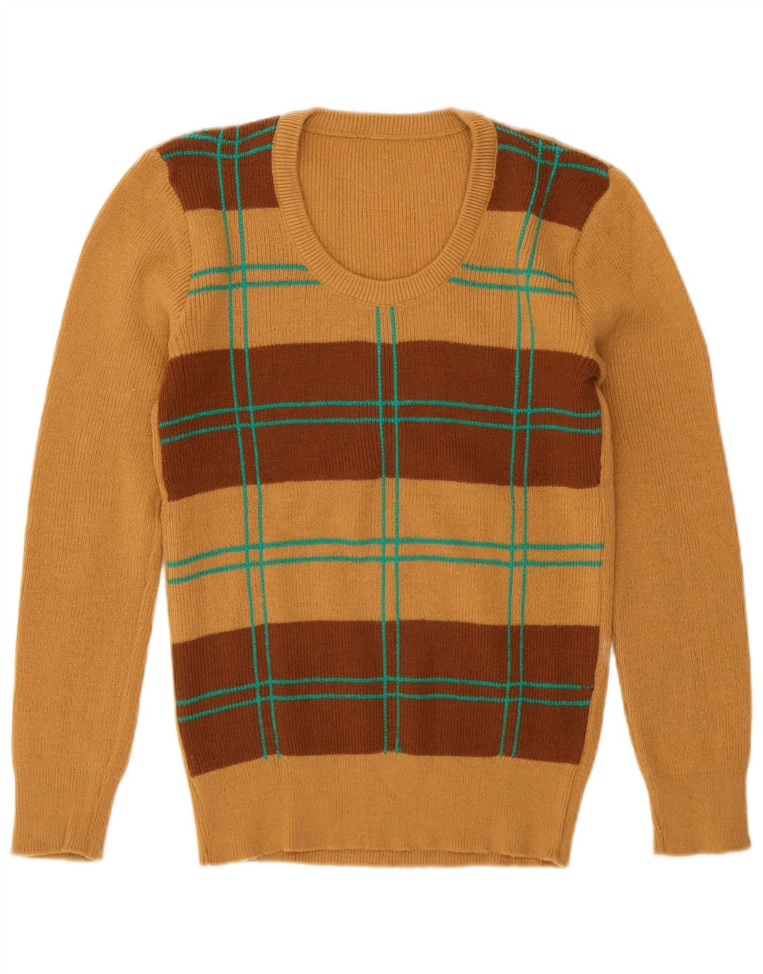 Sweter damski w stylu vintage z okrągłym dekoltem UK 12 Średni brązowy geometryczny