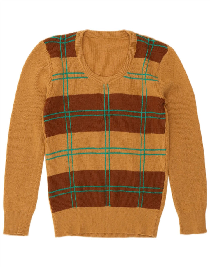 Sweter damski w stylu vintage z okrągłym dekoltem UK 12 Średni brązowy geometryczny