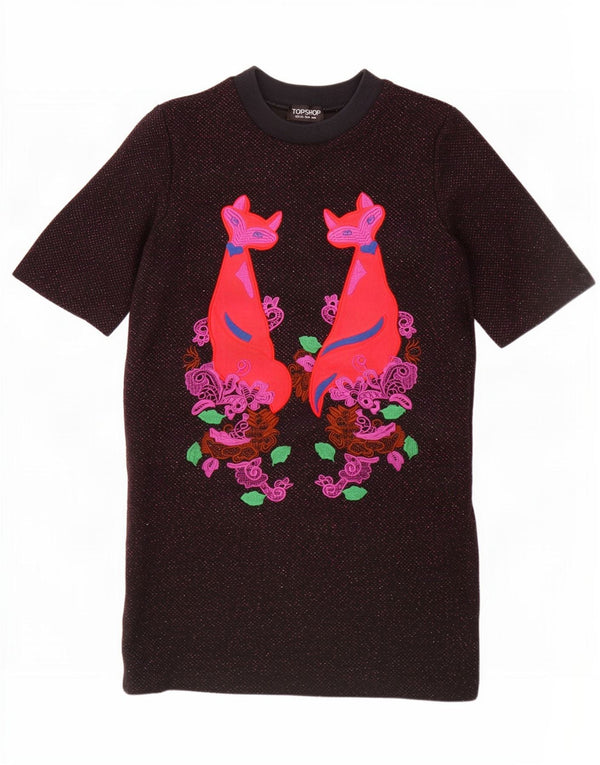 Damska sukienka T-shirt z grafiką Topshop UK 8 Mały brązowy kwiatowy poliester
