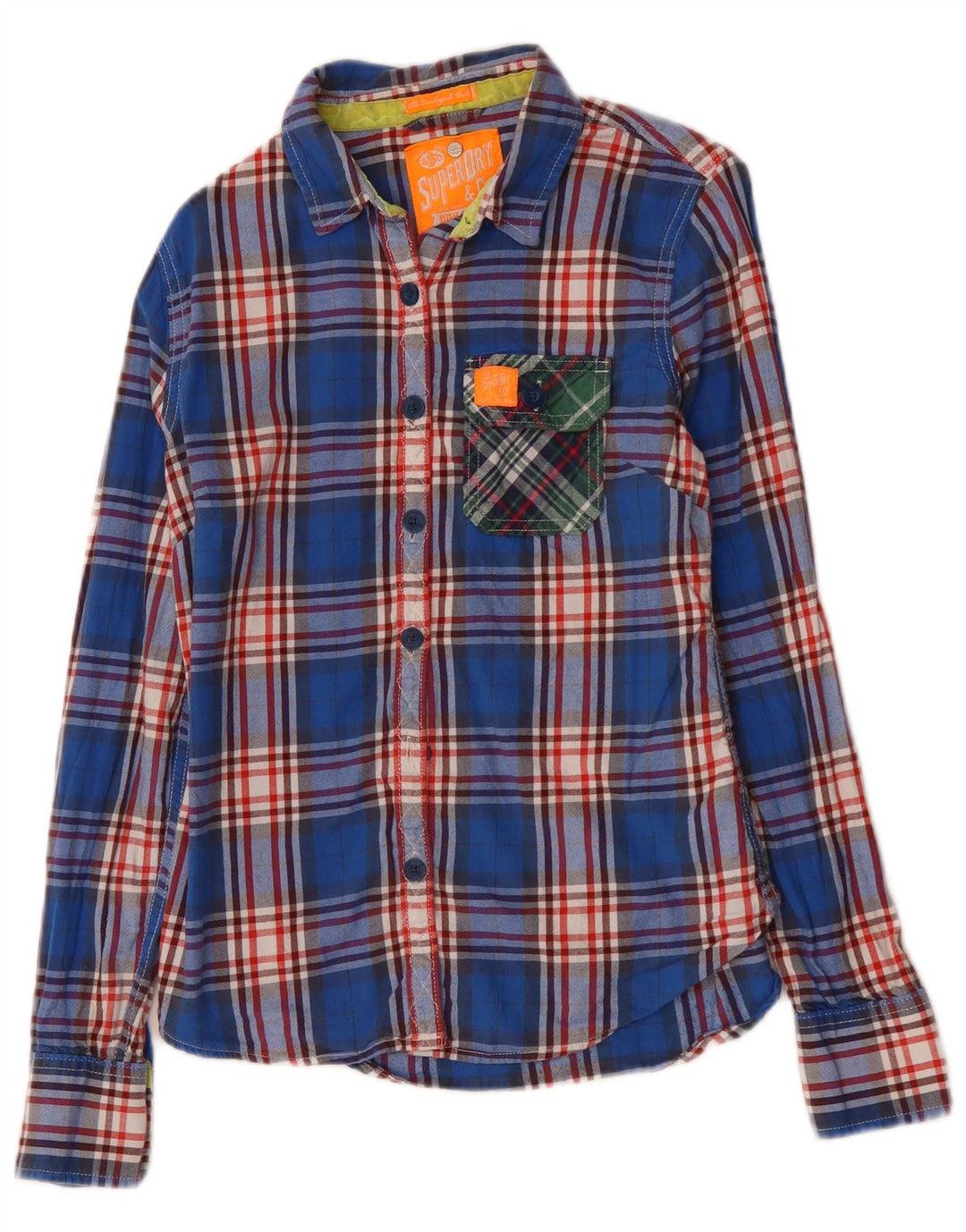 SUPERDRY Damska koszula flanelowa UK 12, bawełniana w średnią niebieską kratkę