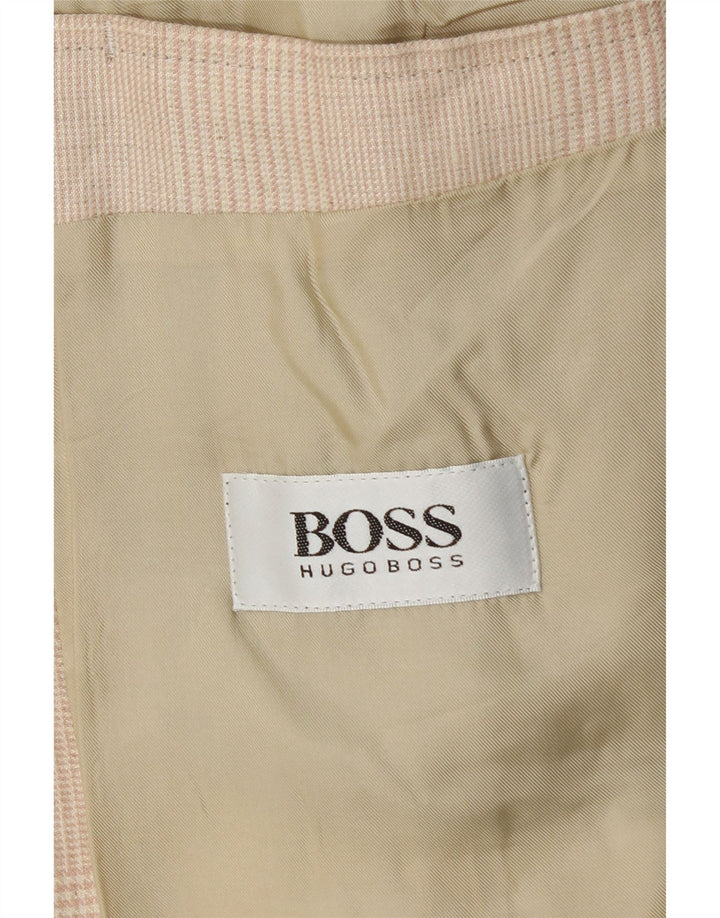 Męska marynarka zapinana na 2 guziki HUGO BOSS EU 56 3XL, beżowa, lniana w kratę