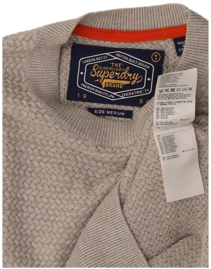 Męski sweter z okrągłym dekoltem Superdry, średnioszary, bawełniany