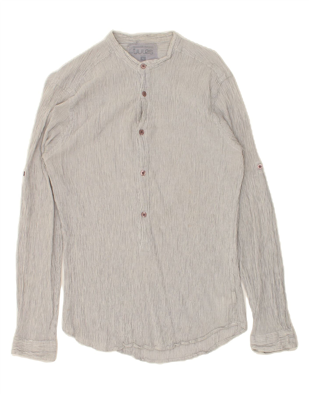 JULES Womens Pullover Shirt UK 14 Large Grey Striped Cotton | Vintage Jules | Thrift | Second-Hand Jules | Used Clothing | Messina Hembry 
