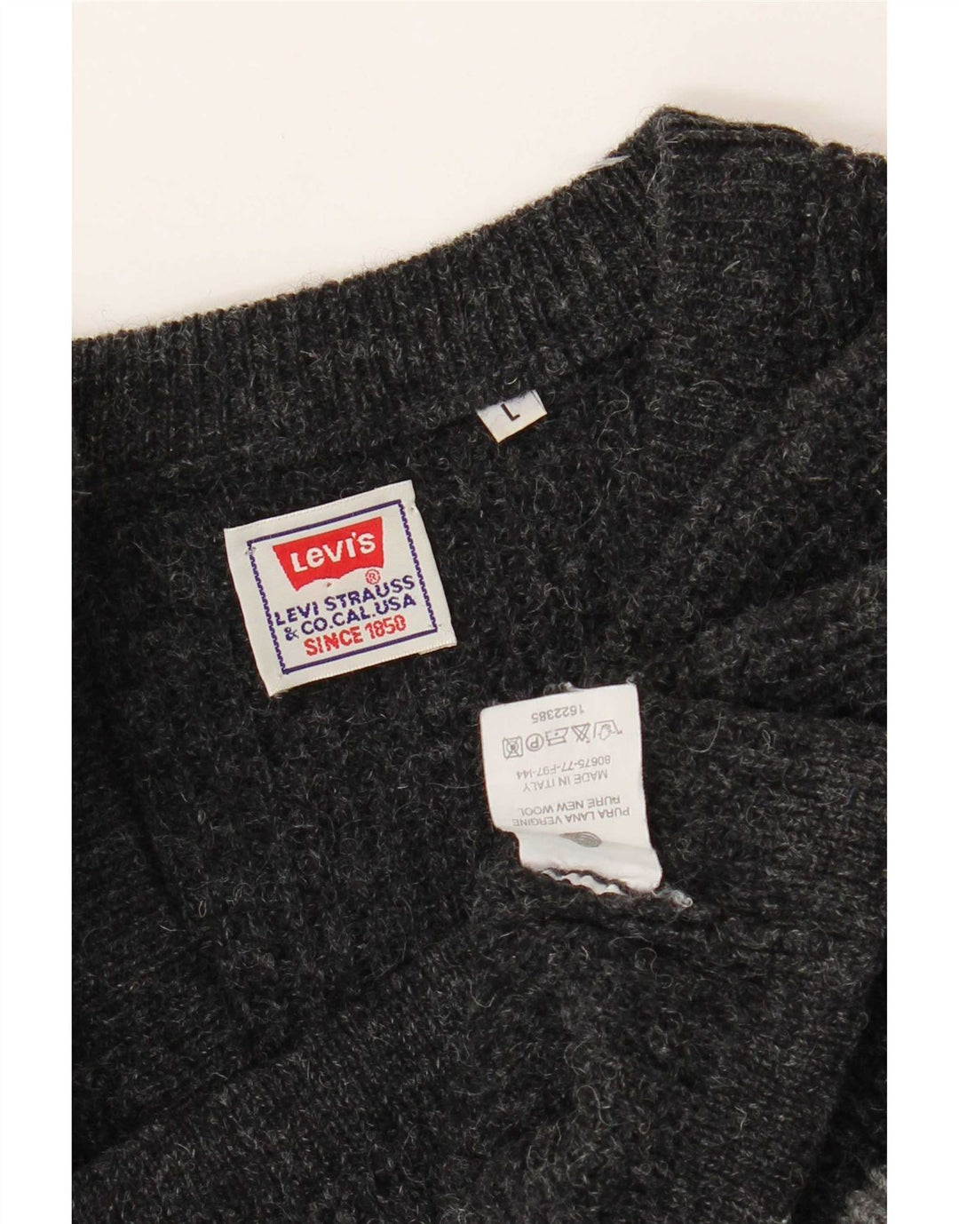 Męski sweter Levi's z dekoltem w kształcie litery V, duży, szary, z czystej wełny z blokami kolorów