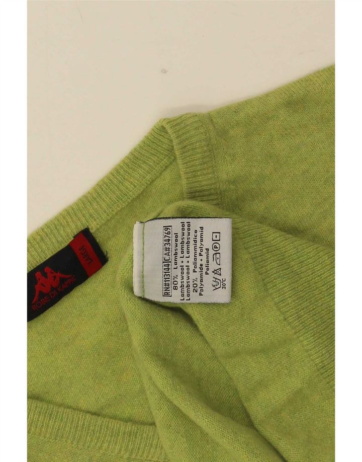 Męski sweter Kappa z dekoltem w kształcie litery V, duży, zielony, z owczej wełny
