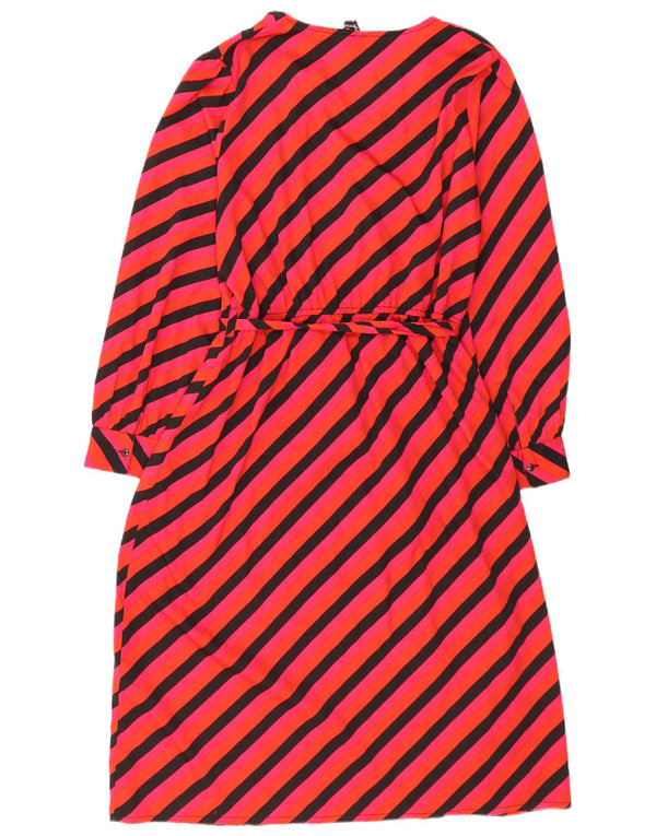 Damska sukienka maxi z długim rękawem w stylu vintage, UK 18 XL, poliester w czerwone paski