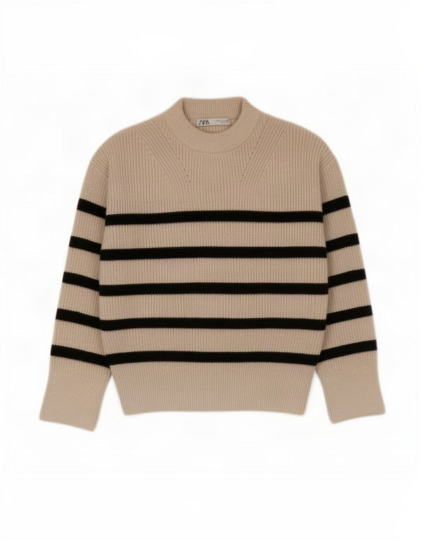 Damski sweter oversize z golfem Zara UK 10 w małe beżowe paski